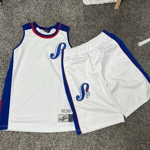 Vintage Y2K South Pole Medium Jersey Set Shirt Shorts White Embroidered Hip Hop